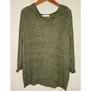 August Silk Open Weave Sweater Womens Large Green Light Top Hood Crop Sleeve